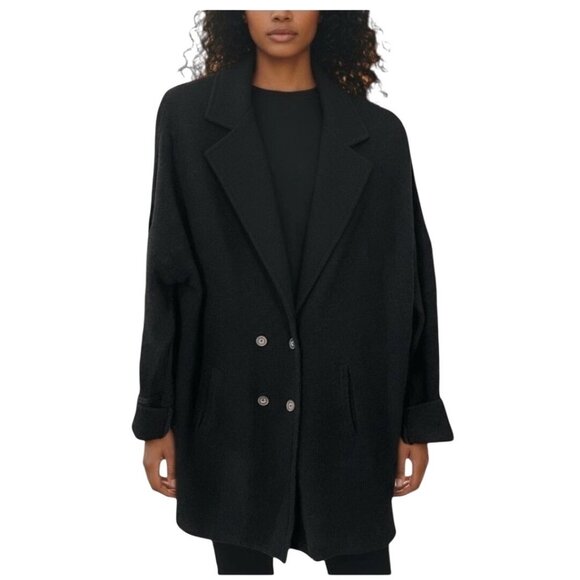 Free People Casual Friday Black Slub Knit Longline Sweater Blazer Size Large - Picture 2 of 10